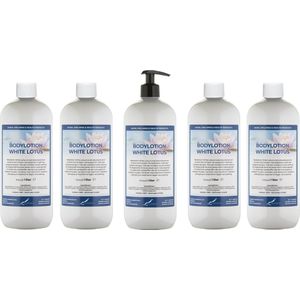Bodylotion White Lotus 1 Liter - met gratis pomp - set van 5 stuks - Voordeelverpakking