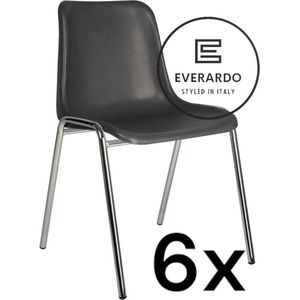 King of Chairs -set van 6- model KoC Everardo antraciet met verchroomd onderstel. Kantinestoel stapelstoel kuipstoel vergaderstoel tuinstoel kantine stoel stapel kantinestoelen stapelstoelen kuipstoelen stapelbare keukenstoel Helene eetkamerstoel