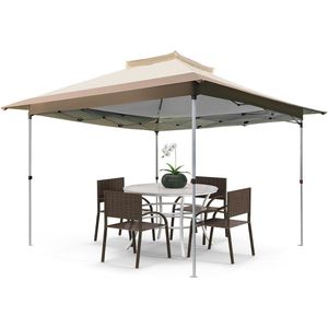 COSTWAY 3,6 x 3,6 m paviljoen met dubbel dak, waterdicht, stabiel, winterbestendig, uv-bescherming 50+, vouwpaviljoen, tuinpaviljoen met draagtas, op wieltjes, voor terras, tuin, achtertuin