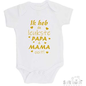 100% katoenen Romper ""Ik heb de leukste papa & mama ooit!"" Jongens Katoen Wit/goud shiny Maat 56/62