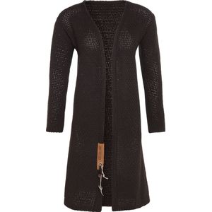 Knit Factory Luna Lang Gebreid Vest Donkerbruin - Gebreide dames cardigan - Lang vest tot over de knie - Donkerbruin damesvest gemaakt uit 30% wol en 70% acryl - Grote maat - 46/48
