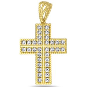 Juwelier Zwartevalk 14 karaat gouden kruis hanger met zirkonia - 14.295/20x15