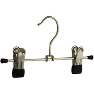 De Kledinghanger Gigant - 10 x Rokhanger / broekhanger / pantalonhanger / knijperhanger / kinderhanger metaal verchroomd met anti-slip (zwart) knijpers, 20 cm
