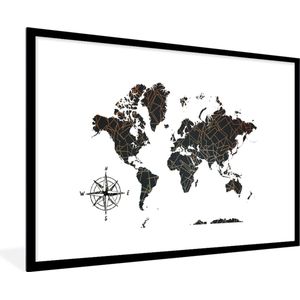 Fotolijst incl. Poster - Wereldkaart - Zwart - Wit - Koper - 120x80 cm - Posterlijst