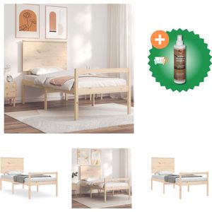 vidaXL Bedframe met hoofdbord massief hout 100x200 cm - Bed - Inclusief Houtreiniger en verfrisser