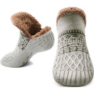 Sokken - Pantoffelsokken - Loungesokken - Slaapsokken - Warme wintersokken - Pluche pantoffelsokken voor dames met handvatten - Winter - Dikke warme sokken - Comfortabel en antislip - Dames - Kerstcadeaus - Comfortabele vakantiecadeaus - Grijs