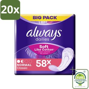 20 x Always - Inlegkruisjes - Normal - Zacht - 58 Inlegkruisjes - Grootverpakking - Inlegkruisjes - Always Inlegkruisjes - Inlegkruisjes Normaal - Inlegkruisjes Zacht - Maandverband