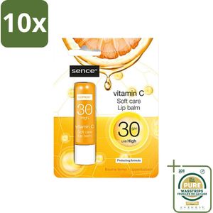 10 x Sence - Soft Care Vitamin C - Lippenbalsem - Hydraterend - 4,3 g - Grootverpakking - Vitamine C Lippenbalsem - Hydraterende Lippenbalsem - Lippen Verzorging - Droge Lippen Herstel - Gezonde Lippen