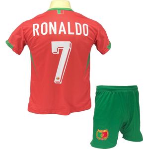 Cristiano Ronaldo CR7 Portugal Tenue - Voetbal Shirt + broekje set - EK/WK voetbaltenue - Maat 152 - Rood Groen
