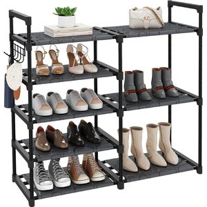 Schoenenrek met 5 niveaus, schoenenstandaard van metaal, smal schoenenrek, voor woonkamer, entree, kleedkamer, slaapkamer, schoenenrek, ruimtebesparend, 82,5 x 30,5 x 85 cm, zwart