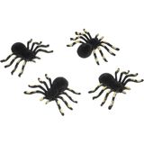 Chaks nep spinnen 10 cm - zwart/goud - 4x stuks - velvet/fluweel - Horror/griezel thema decoratie