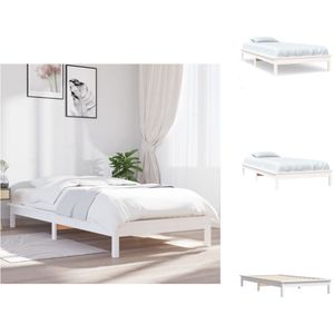 vidaXL Houten Bed - Massief Grenenhout - 202 x 101.5 x 26 cm - Wit - Bed