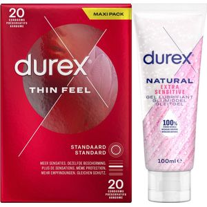 Durex - Condooms Thin Feel 20st - Natural Extra Sensitive Gel 100 ml - Voordeelverpakking