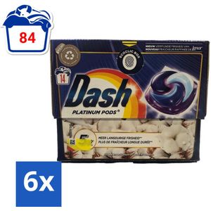 Dash Platinum - Wasmiddel Capsules - Witte en Gekleurde Was - Frisheid van Katoen - 14 Wasbeurten - Voordeelverpakking - 6 stuks