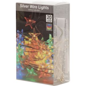 Draadverlichting sterren lampjes aan zilverdraad - batterij - gekleurd - 20 lampjes - 100 cm