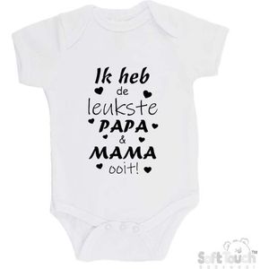 100% katoenen Romper ""Ik heb de leukste papa & mama ooit!"" Unisex Katoen Wit/zwart 62/68