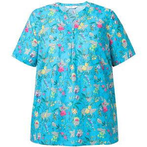 Angel of Style Angel of Style - Dames - Tuniek A-lijn bloemmotief korte mouw - Mineraalblauw - Maat 44