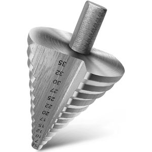 Stappenboor 5-35 mm - Trappenboor - kegelboor - Stapboor - Trapgatboor - met 13 stappen - HSS - zilver - Ronde Schacht - verticaal groeven - Roestbestendig - voor Hout, zachte Metaal & Plastic