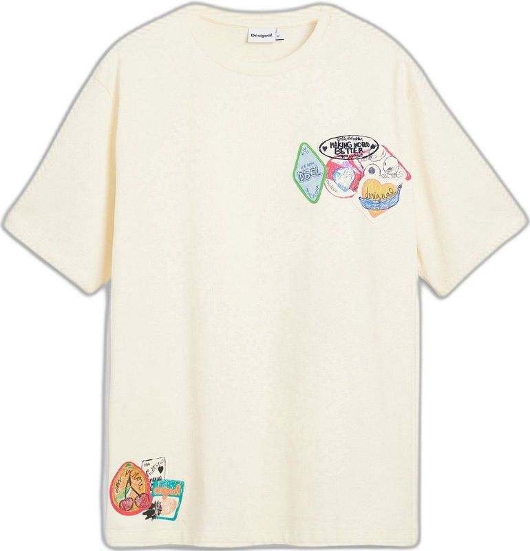 Desigual - T-shirt - Multicolor - Katoen - Korte Mouwen - Borduursels