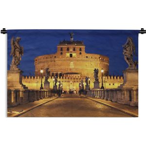 Wandkleed Engelenburcht - De Engelenburcht verlicht door lampen in de ochtend in Rome Wandkleed katoen 60x40 cm - Wandtapijt met foto