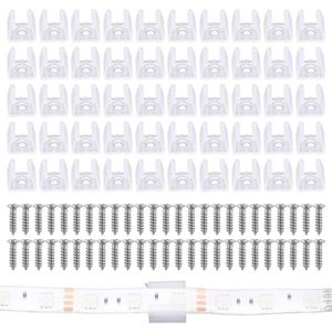 Waterdichte LED-lichtstripclips - 50 stuks, geschikt voor 10 mm tot 12 mm LED-striphouder met schroeven doorschijnend