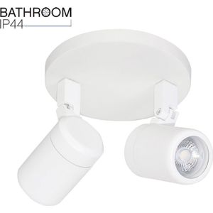 Ronde badkamer plafondspot Rain | 2 lichts | GU10 | wit | glas / metaal | Ø 15 cm | IP44 | zwenk- en kantelbaar | modern design
