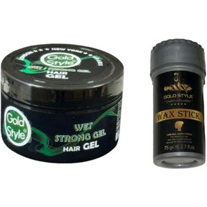 Gold Style Hair Gel – Wet Look / Strong Hold – 500 ml + Gold Style Wax stick 75 gram - Haarwax - haar gel - wax stick - Haarstyling