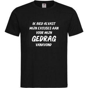 T-shirt Unisex Volwassenen Grappig Tekst ""Ik bied alvast mijn excuses aan"" Op Voorkant | korte mouw | Zwart/wit | maat XXL