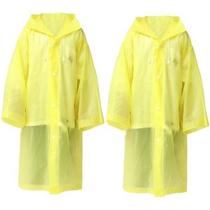 TRANKIELO® – Kinder Regenponcho 2-pack, Waterdicht EVA Materiaal, Capuchon Gekenmerkt – Herbruikbare Regencape voor Buitenactiviteiten zoals Fietsen, Kamperen, Vissen - Geel