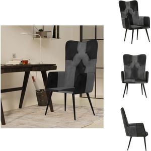 vidaXL Armstoel - Hoogwaardig - Fauteuil - Afmeting- 55 x 41 x 97 - Kleur- Zwart en grijs - Materiaal- Echt leer - canvas en gepoedercoat ijzer - Fauteuil