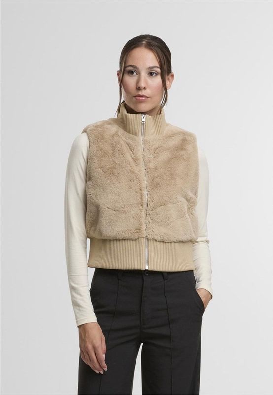 Urban Classics - Cropped Faux Fur - Mouwloos Jacket - Beige