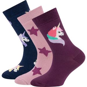 Sokken Ewers Kindermaat - 3-PACK - Donkerblauw & Roze & Paars Eenhoorns & Sterren-23/26