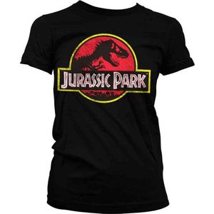 Jurassic Park Dames Tshirt -2XL- Distressed Logo Zwart