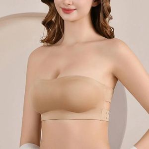 Strapless BH - Bandeau BH - Met Zijsluiting - BH Zonder Bandjes - Met Uitneembare Vulling - Pushup BH - Beige - Maat S