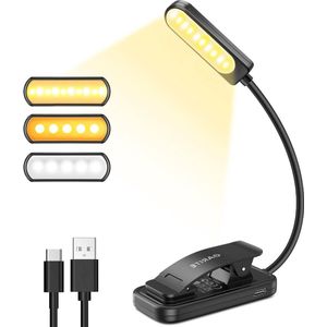 Boeklamp USB Oplaadbaar-10LED Leeslamp-Traploos Dimbaar-Lange Levensduur Batterij-3 helderheidsmodi-Warm-Koel-Wit-Lezen Nachtkastje-Reizen Tablet Leeslampje Book