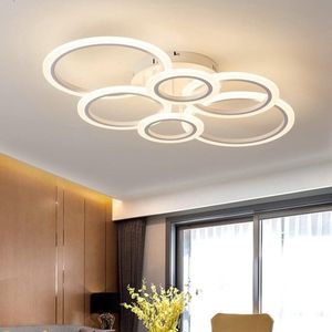 6 Ringen Plafondlamp - Smart Lamp - Kroonluchter - Wit - Dimbaar Met Afstandsbediening & APP - Woonkamerlamp - 80 cm - LED Moderne Plafondlamp - 72W