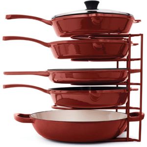 Heavy Duty Pan Rack Organizer - Rood - 12""/30cm 5-Tier Keuken Opslag Organizer - Houdt 50lbs/22,5 KG van Gietijzeren Koekenpannen - Pannen - Bakplaten en Ondiepe Potten - Duurzame Stalen