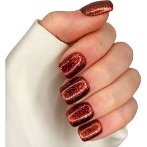 SD Press on Nails - B245 - Plaknagels met nagellijm - Kort Recht Square Kunstnagels - Rood Oranje Glitter - Set 20 Kunstnagels handgemaakt van gellak - Nail Art - Beauty - Manicure - Nails at home - Nageltips - Nepnagels - Accessoires voor haar