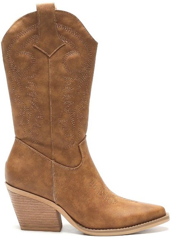 Smile Favorites® Dames Cowboylaarzen Western - Camel - Imitatieleer - Maat 36 -