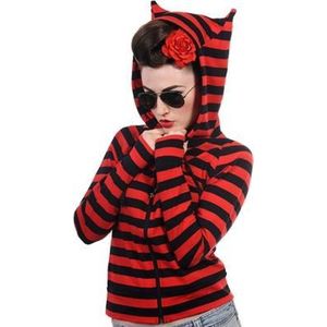 Banned - Striped Vest met capuchon - M - Zwart/Rood