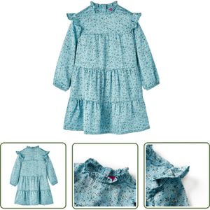 vidaXL Meisjesjurk - Kinderjurk - Kinderjurk met lange mouwen 104 blauw - Blauwe Jurk - Langmouwjurk - Kindermode