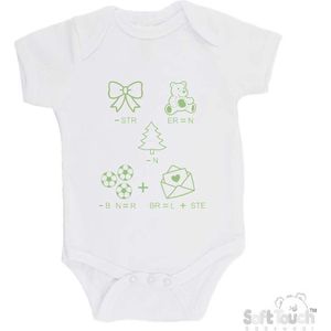 100% katoenen Romper Rebus ""Ik ben de allerliefste"" Unisex Katoen Wit/sage green (saliegroen) 62/68