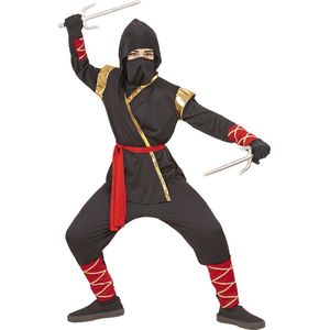 Widmann - Ninja & Samurai Kostuum - Ninja Maki Luxe - Jongen - Zwart - Maat 140 - Carnavalskleding - Verkleedkleding