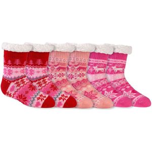 Huissokken | Kindersokken | Antislip | Kleur: Rood | Maat: 27-32 / 32-26 | 6 paar