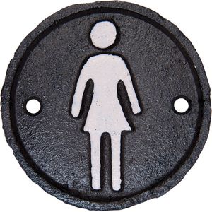 Clayre & Eef WC Bordje Dames Ø 8 cm Bruin Ijzer Rond Vrouw Toilet Bordje
