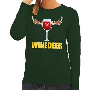 Foute kersttrui/sweater - wijn - Winedeer - groen - voor dames - kersttruien L
