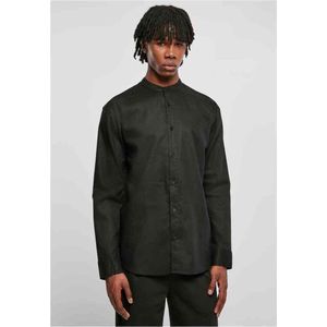 Urban Classics - Cotton Linen Stand Up Collar Overhemd - XL - Zwart