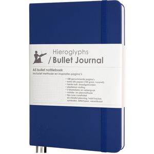 Hieroglyphs Bullet Journal - A5 notitieboek - 100 grams papier - hardcover notebook dotted - met Handleiding en Inspiratie - Nederlands - blauw