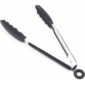 Keukentang - vleestang - BBQ Siliconen tang - serveertang - salade tang – barbecue tang – zwart 21 cm - bbq tang - vleestang