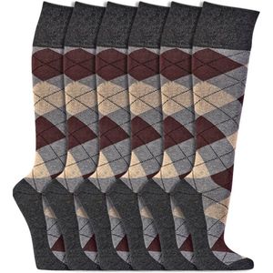 Geruite kniekousen | Heren kniekousen | Merk: Socks4Fun | Maat: 35 t/m 46 | Kleur: Bruin | 6 Paar